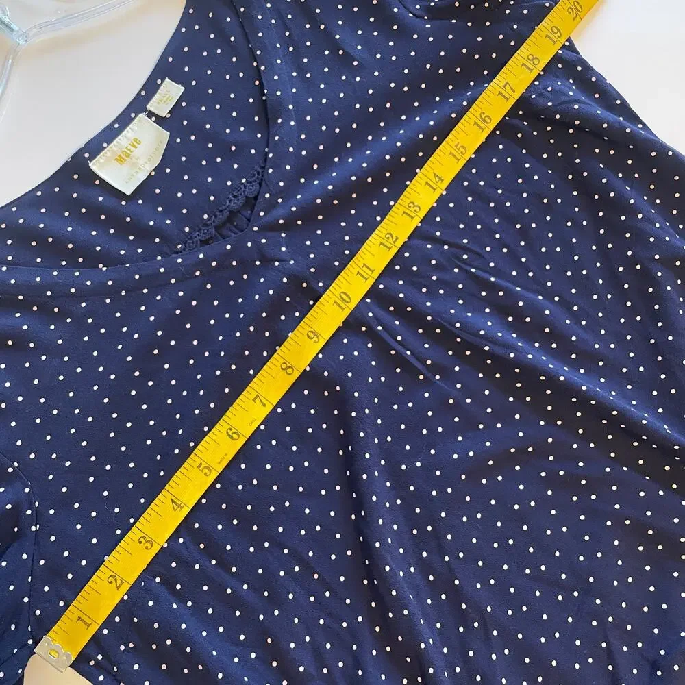 Maeve by Anthropologie Pernille Top Womens Small Navy Polka Dot V-Neck Blouse - Picture 7 of 8